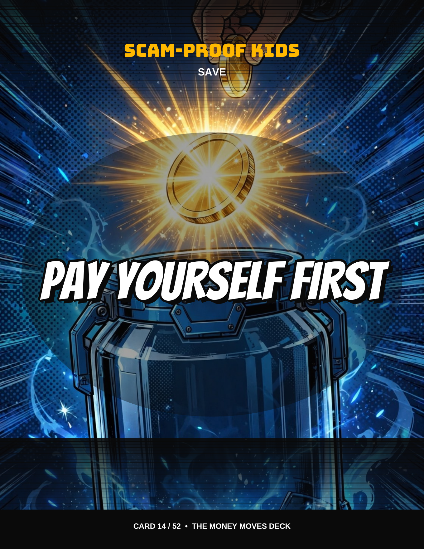 Card 14 front, Save suit, blue: Pay Yourself First.